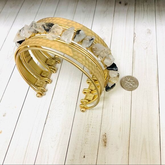 Matte Gold and Quartz Multi Cuff Bracelet - Picture 1 of 3